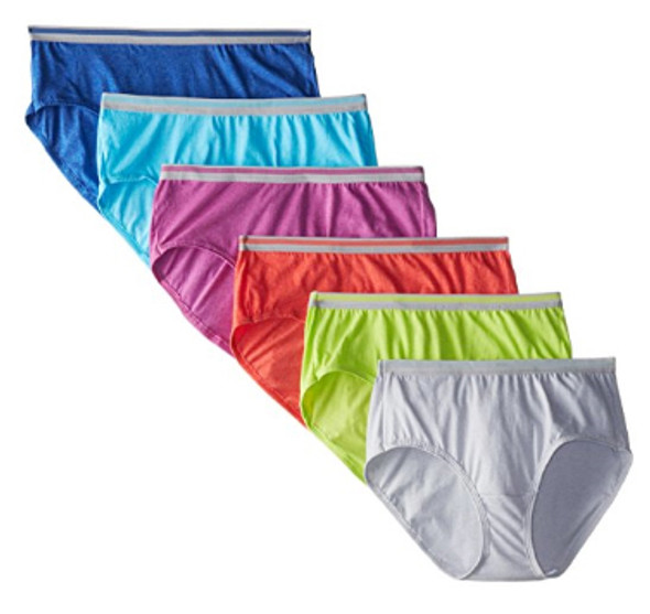 Fruit of the Loom Heather Lowrise Brief Panties, Size 7, Assorted Colors, 6 Pack