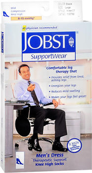 JOBST SupportWear Socks Men's Dress Knee High Mild Compression 8-15mmHg Black Large Close-Toe - 1 Pair