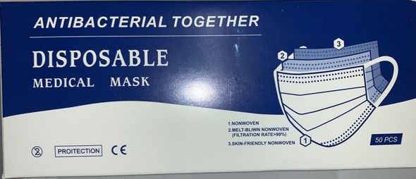 Antibacterial Together Disposable 3 Ply Medical Face Mask - 50 ct