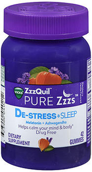 Vicks ZzzQuil Pure Zzzs De-Stress & Sleep Gummies - 42 ct