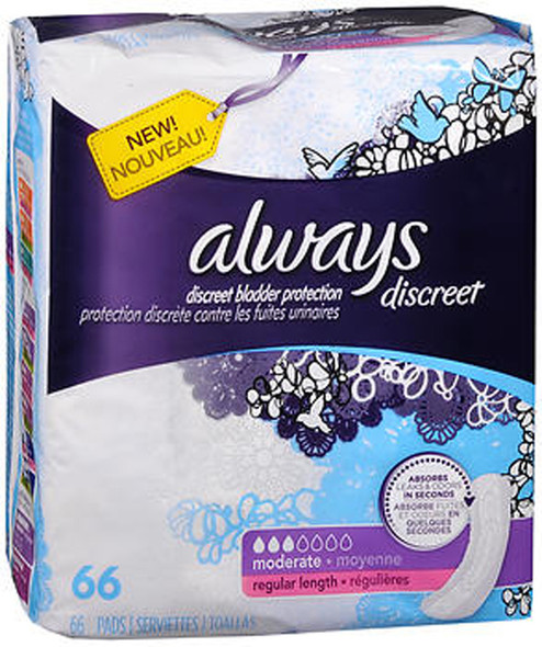 Always Discreet Bladder Protection Pads Regular Length Moderate Absorbency - 3pks of 66