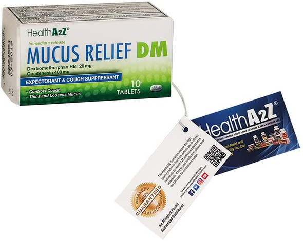 Health A2Z Mucus Relief DM, Immediate Release Expectorant/Cough Suppressant 10 Tablets