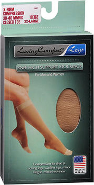 Loving Comfort, Knee High Support Stocking X-Firm 30-40 MMHG Beige 2XL Closed Toe - 1 pair