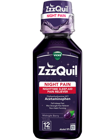 ZzzQuil Night Pain Nighttime Sleep-Aid Pain Reliever Liquid Midnight Berry - 12 oz