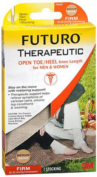 FUTURO Therapeutic Open Toe/Heel Knee Length Stocking For Men & Women Medium Beige Firm