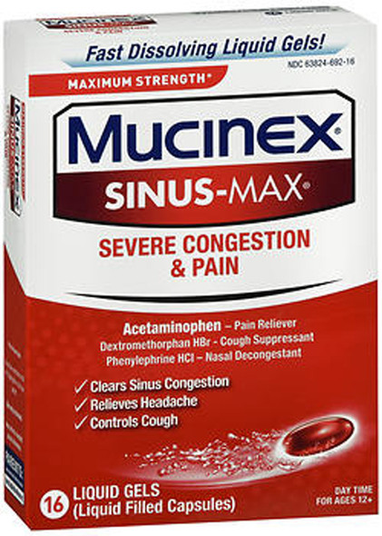 Mucinex Sinus-Max Severe Congestion and Pain Liquid Gels - 16 ct