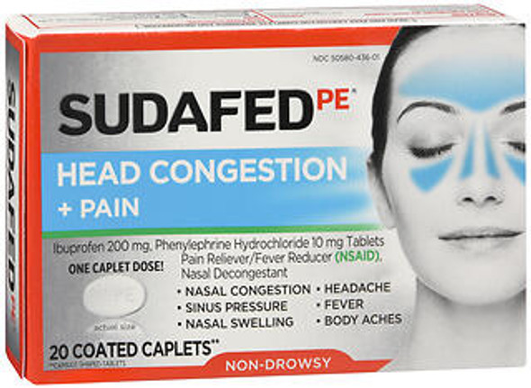 Sudafed  PE Head Congestion + Pain Coated Caplets - 20 ct
