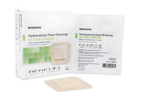 McKesson Square Sterile Adhesive Silicone Foam 3x3 Dressing with Border - 10 each