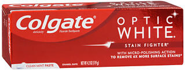 Colgate Optic White Stain Fighter Anticavity Fluoride Toothpaste Clean Mint - 4.2 oz