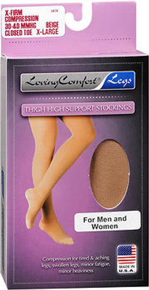 Loving Comfort Thigh High Support Stockings X-Firm 30-40 mmHg Beige Closed Toe X-Large - 1 pair