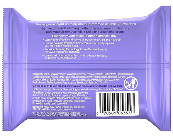 Neutrogena Makeup Remover Cleansing Towelettes Night Calming - 25 ct