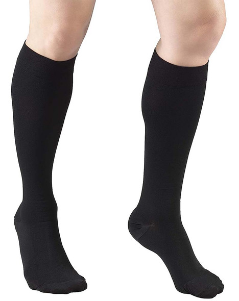 Truform 20-30 mmHg Compression MicroFiber Stockings for Men and Women, Knee High Length, Closed Toe,Black - Medium