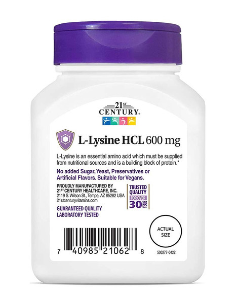 21st Century L-Lysine HCL 600 mg Dietary Supplement Tablets - 90 ct