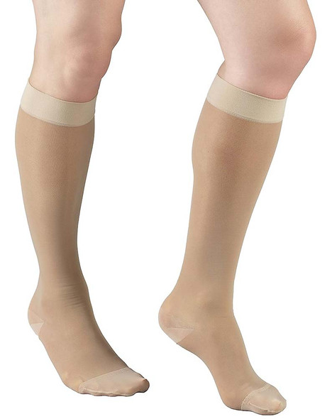 Truform Women's Sheer Compression Stockings, Knee High Length, 15-20 mmHg, Nude - Large