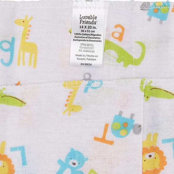 Luvable Friends Flannel Burp Cloths, ABC Assorted, One Size - 4 each