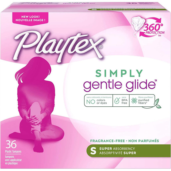 Playtex Simply Gentle Glide Plastic Tampons, Super, Fragrance Free- 36 ct