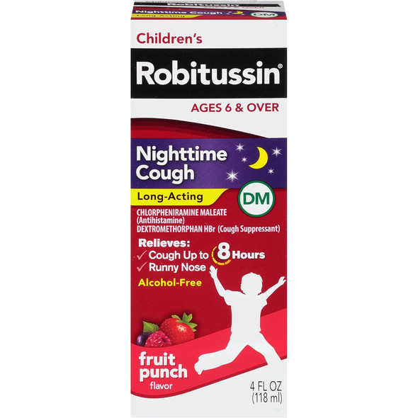 Robitussin Children's Nighttime Cough Long-Acting DM Liquid, Fruit Punch - 4 oz