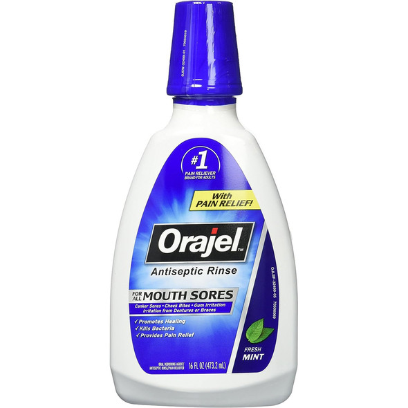Orajel Antiseptic Rinse for All Mouth Sores, Mint  - 16 oz