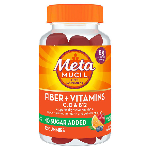 Metamucil Fiber + Vitamins C, D, & B12 Gummies, Citrus Berry - 72 ct