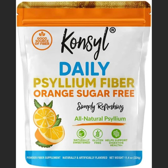 Konsyl Daily Psylium Fiber Powder, Orange Flavor - 11.4 oz