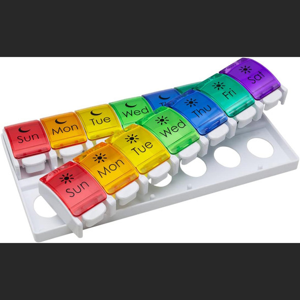 Ezy Dose Push Button 7-Day Pill Case, AM/PM, Rainbow - 1 ct