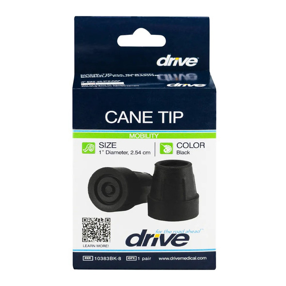 Drive 1" Cane Tips, Black - 1 pr