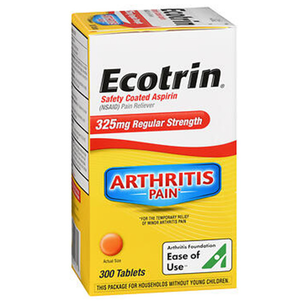 Ecotrin Safety Coated Aspirin 325 mg Regular Strength Pain Reliever - 300 Tablets