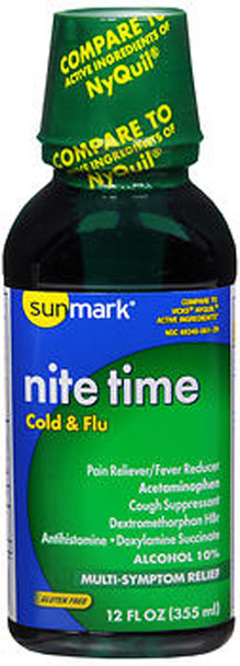 Sunmark Nite Time, Cold & Flu Liquid, Original Flavor - 12 oz