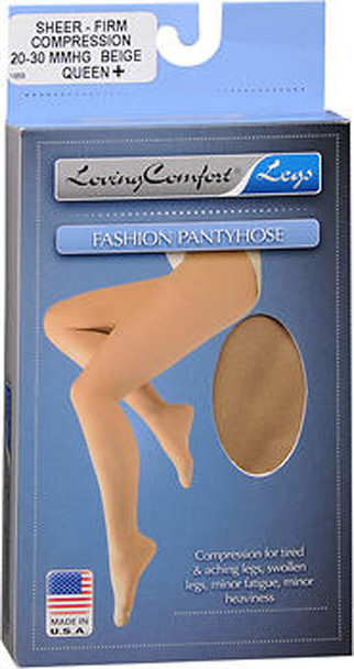 Loving Comfort, Fashion Pantyhose, Sheer, Firm, 20-30, Beige, Queen Plus - 1ea