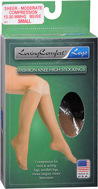 Loving Comfort Fashion Knee High  Stocking  15-20 MMHG Beige (Small) - 1 pair