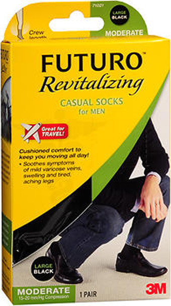 Futuro Revitalizing Casual Crew Socks for Men Large Black Moderate Compression - 1 pr