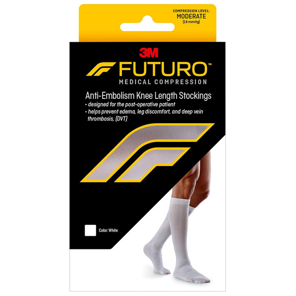 Futuro Anti-Embolism Knee Length Closed Toe Stockings X-Large White Moderate