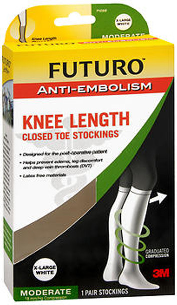 Futuro Anti-Embolism Knee Length Closed Toe Stockings X-Large White Moderate