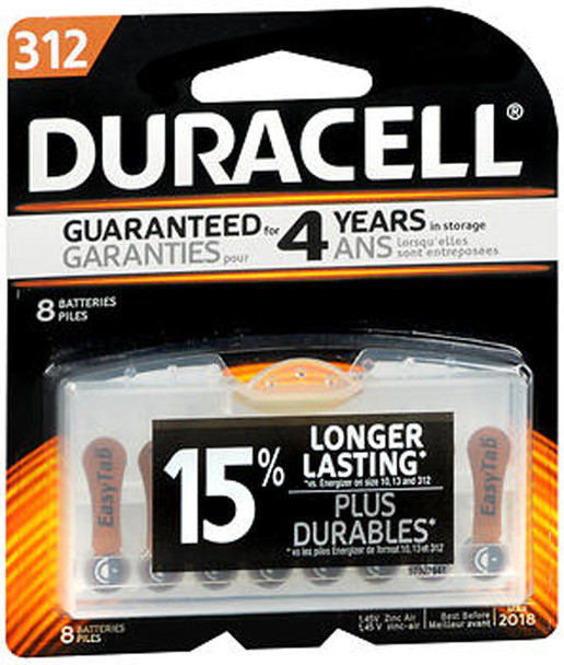 Duracell Easy Tab Hearing Aid Batteries Size 312- 8 pk