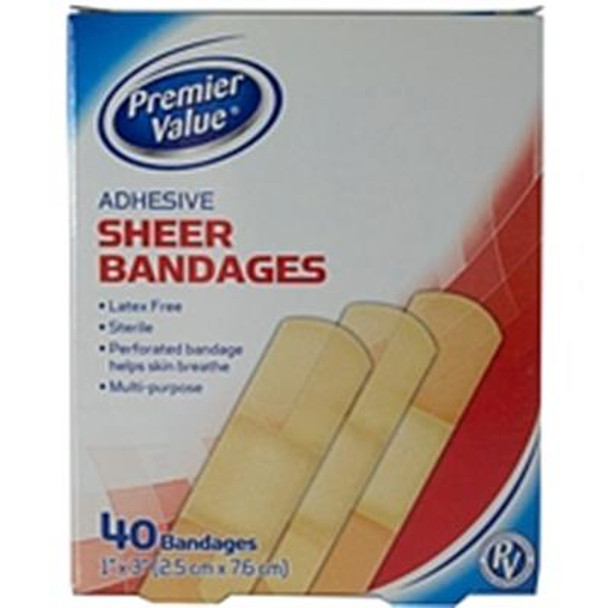 Premier Value Sheer Plastic Bandage 1"X3" - 40ct