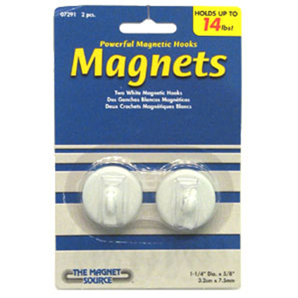 Magnetic Hooks, White 2Ct. 1 1/4" - 1 Pkg