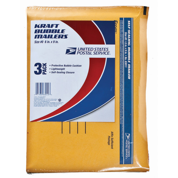 Mailer Manila Kraft Bubble, 3Pk, 6X9" - 1 Pkg