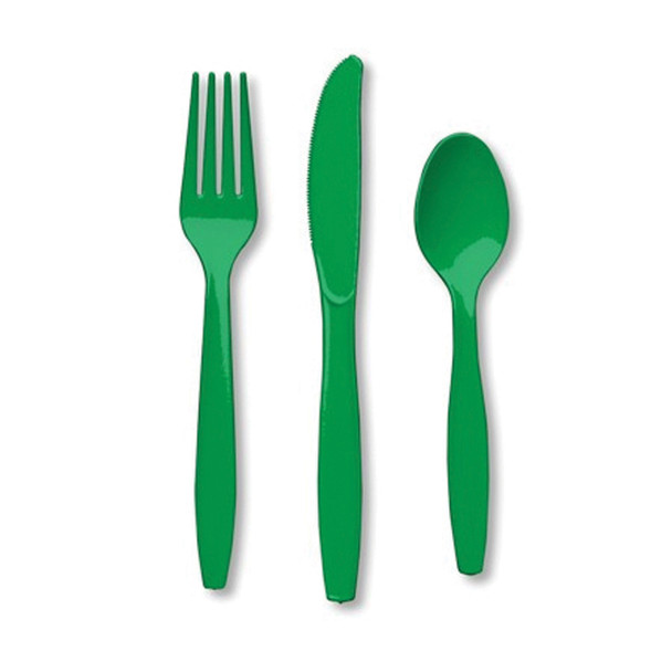 Solid Color Assorted Cutlery, Emerald Green, 6-7" - 1 Pkg