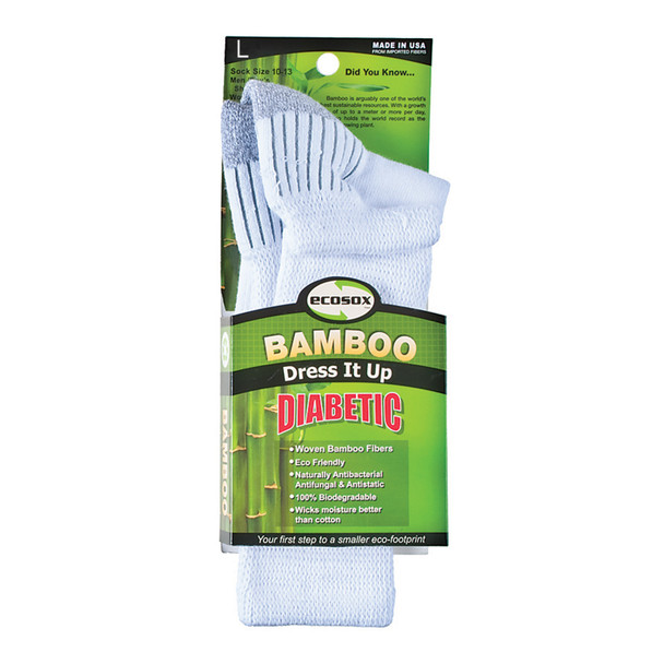 Diabetic Bamboo Crew Sock, White/Grey - 1 Pkg