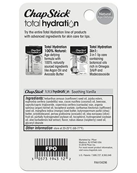 ChapStick Total Hydration Lip Care Soothing Vanilla - 6 ct