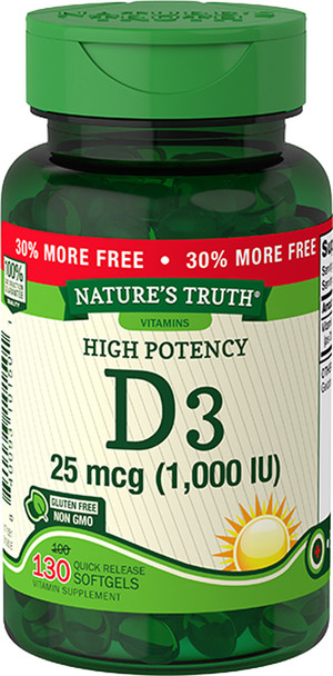 Nature's Truth High Potency Vitamin D3 1000 IU Quick Release Softgels - 130 ct