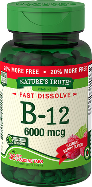 Nature's Truth Sublingual B-12 6000 mcg Fast Dissolve Tabs Natural Berry Flavor - 36 ct