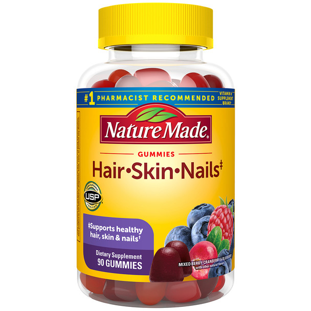Nature Made Hair, Skin, Nails Adult Gummies Mixed Berry, Cranberry & Blueberry - 90 Gummies