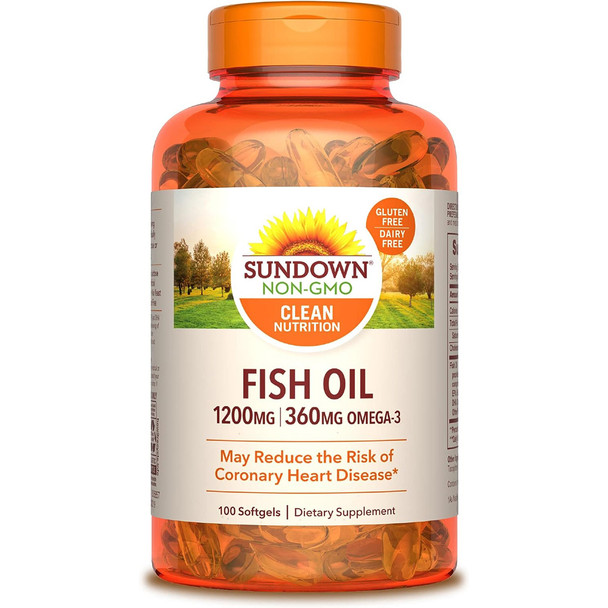 Sundown Naturals Extra Strength Fish Oil 1200 mg Softgels Omega 3 - 100 ct