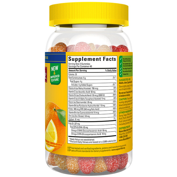 Nature Made Adult Gummies Multi + Omega-3 Dietary Supplement Strawberry, Lemon & Orange Flavors - 80 ct