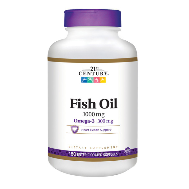 21st Century Fish Oil 1000 mg Omega-3 - 180 Enteric Coated Softgels