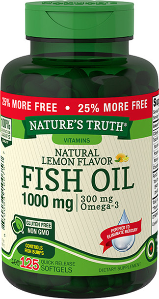Nature's Truth Natural Lemon Flavor Fish Oil 1000 mg Quick Release Softgels - 125 ct