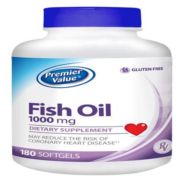 Premier Value Fish Oil Vitamin Supplement - 1000mg, Softgels 180