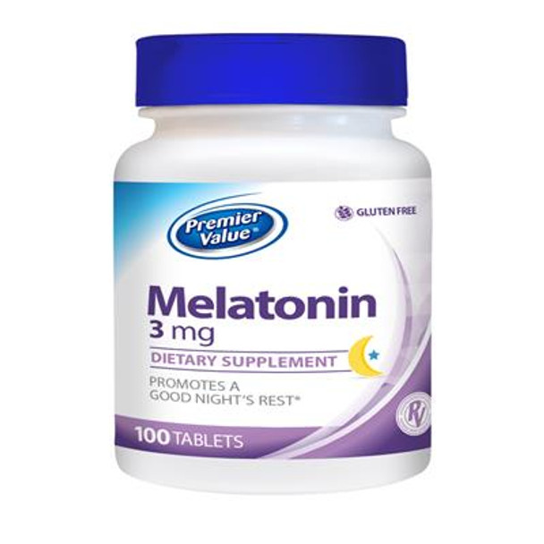 Premier Value Melatonin Vitamin Supplement - 3 mg, Tablet 100ct