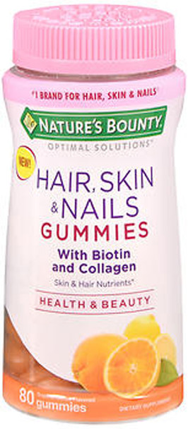 Nature's Bounty Optimal Solutions Hair, Skin & Nails Gummies Tropical Citrus Flavored - 80 Gummies